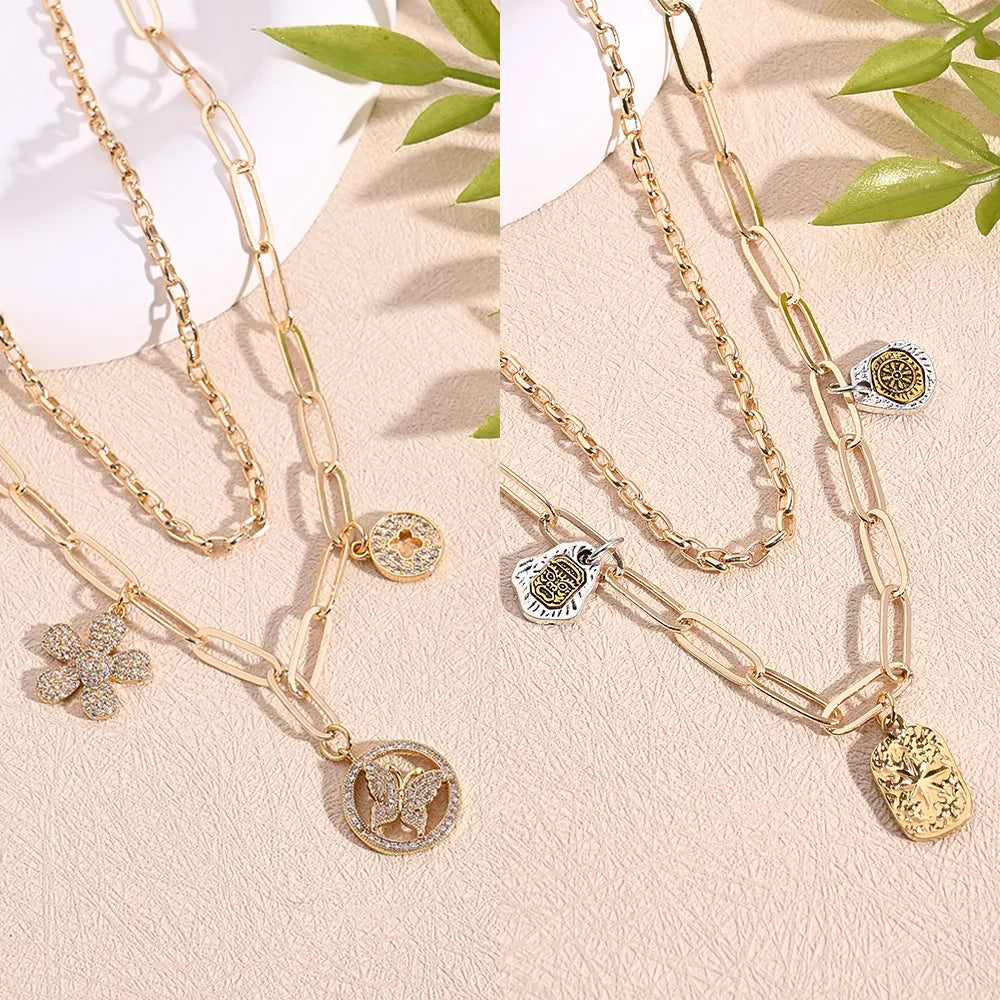 Women’s silver necklaces-Copper 18K Gold Plated Imitation Gold  Polishing Inlay King Bai Hal Flower Butterfly Zircon Pendant Necklace