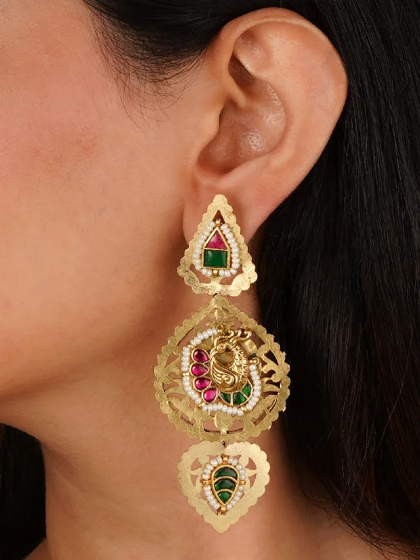 Women’s gemstone drop earrings-Multicolor Gold Plated Mishr Earrings - MR-E264