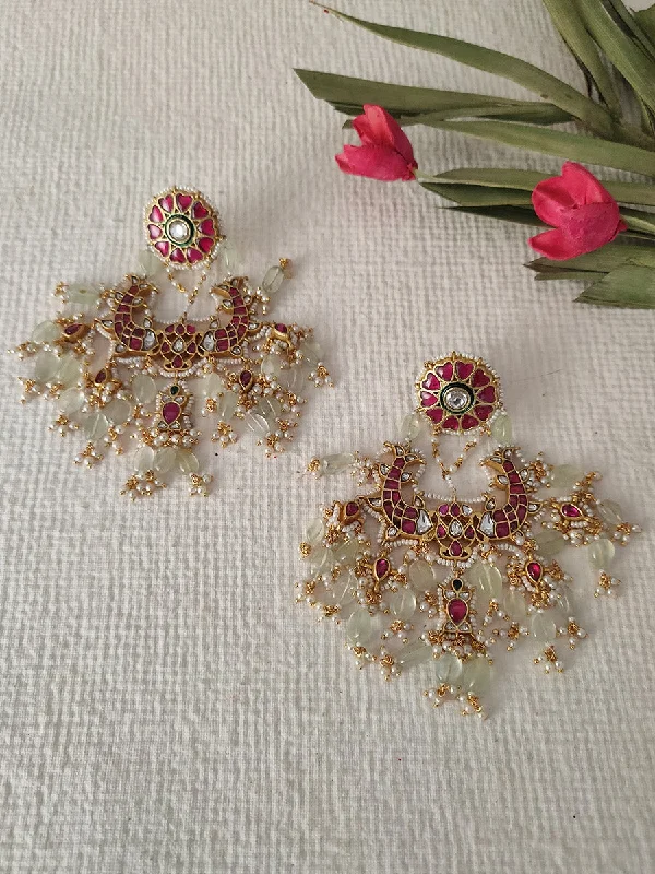 Women’s gold hoop earrings-Pink Color Gold Plated Jadau Kundan Earrings - ME774YR