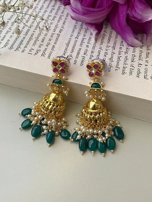 Women’s sapphire earrings-Multicolor Gold Plated Jadau Kundan Earrings - ME919M