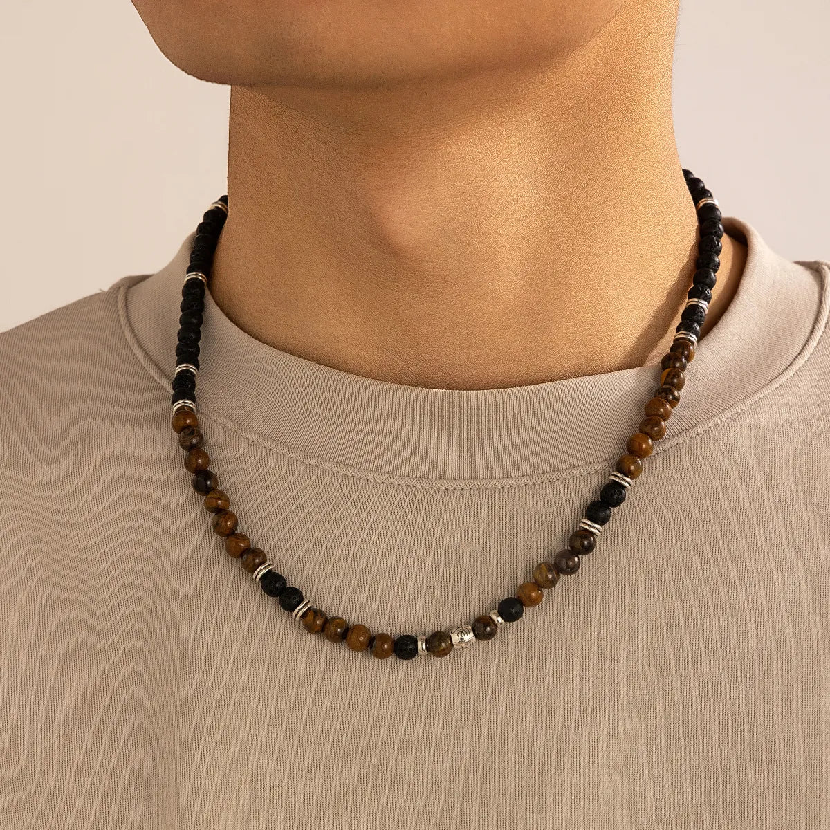 Women’s engraved gold necklaces-Simple Style Classic Style U Shape Lava Rock Beaded Men'S Necklace