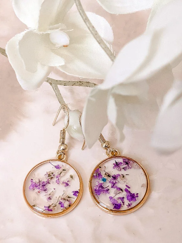 Women’s drop earrings with gemstones-Beautiful Purple Flower Earrings