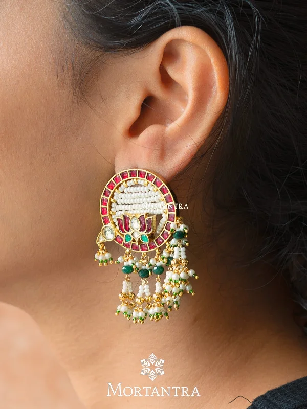 Women’s multi-colored earrings-Multicolor Gold Plated Jadau Kundan Earrings - ME1054M