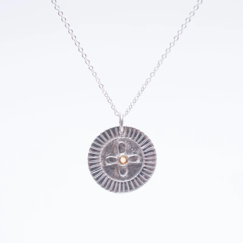 Women’s long necklaces-Silver Citrine Medallion Necklace