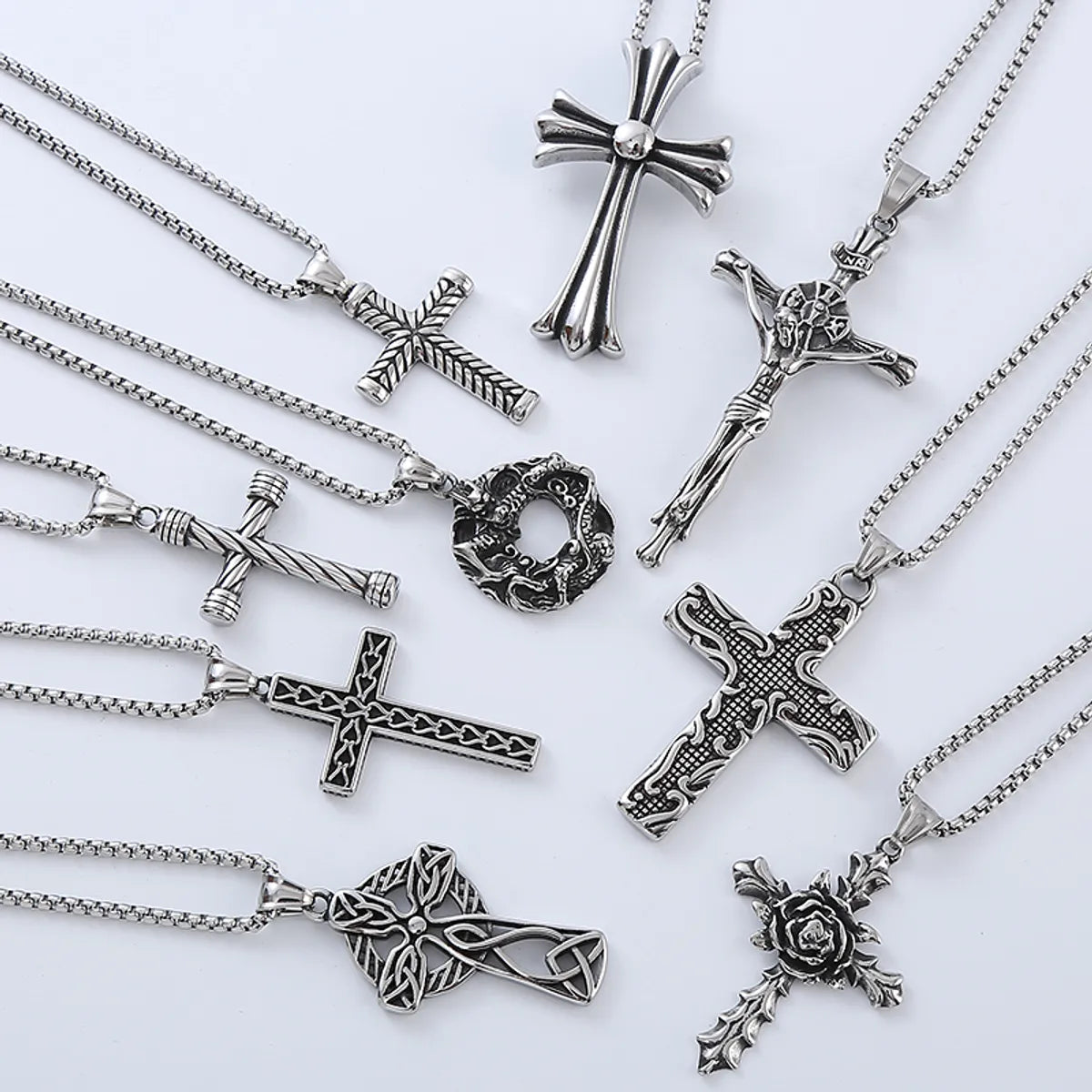 Women’s statement pendant necklaces-Rock Streetwear Cross Stainless Steel Men'S Pendant Necklace