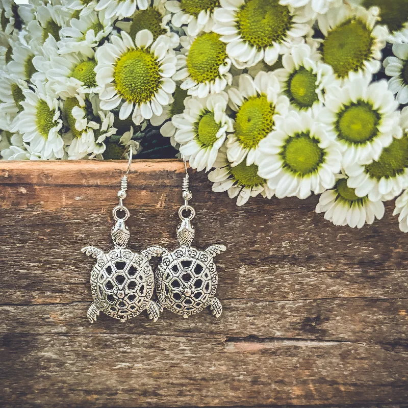 Women’s angel wings earrings-Silver Turtle Earrings