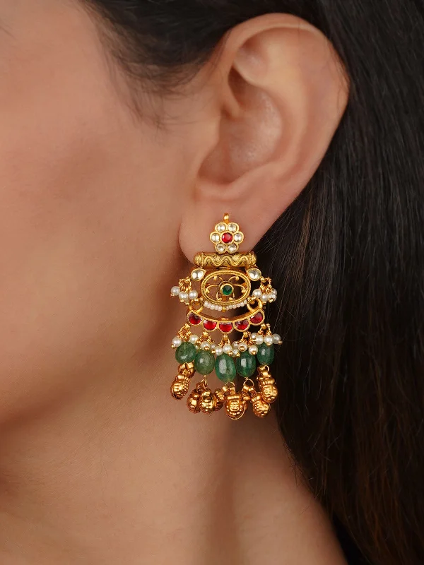 Women’s silver hoop earrings-Multicolor Gold Plated Jadau Kundan Earrings - ME1302M