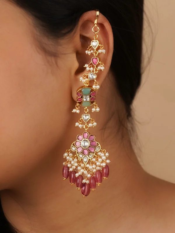 Women’s dangling diamond earrings-Multicolor Gold Plated Jadau Kundan Earrings - ME970M