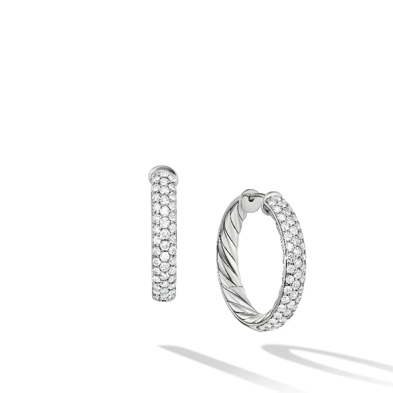 Women’s modern earrings-DY Mercer™ Hoop Earrings in Sterling Silver with Diamonds\, 25.4mm