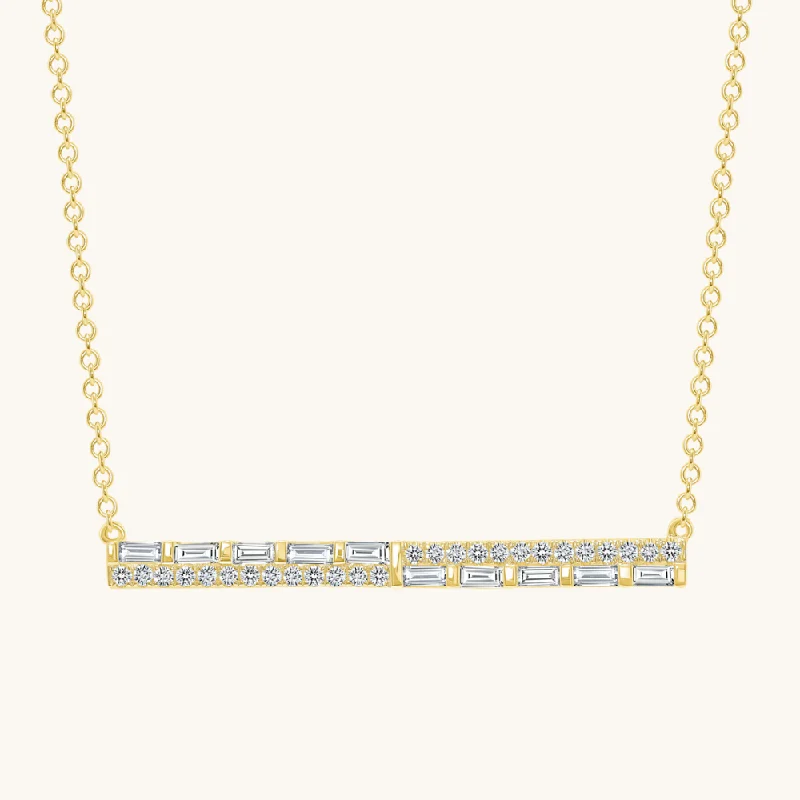 Women’s gold chain necklaces-The Diamond Baguette Bar Necklace