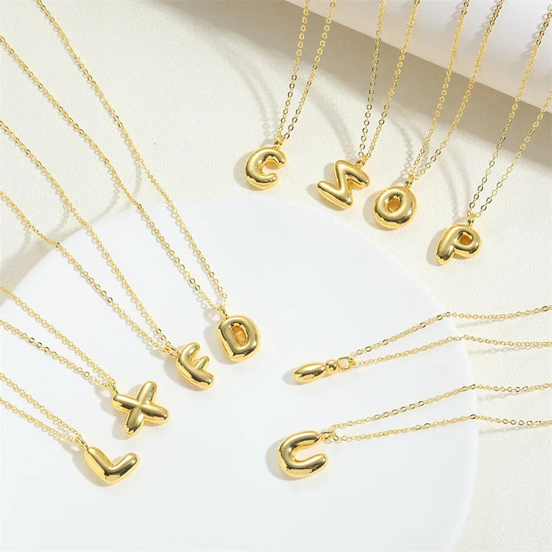 Women’s layered sterling silver necklaces-Copper Gold Plated Elegant Simple Style Plating Letter Solid Color Pendant Necklace