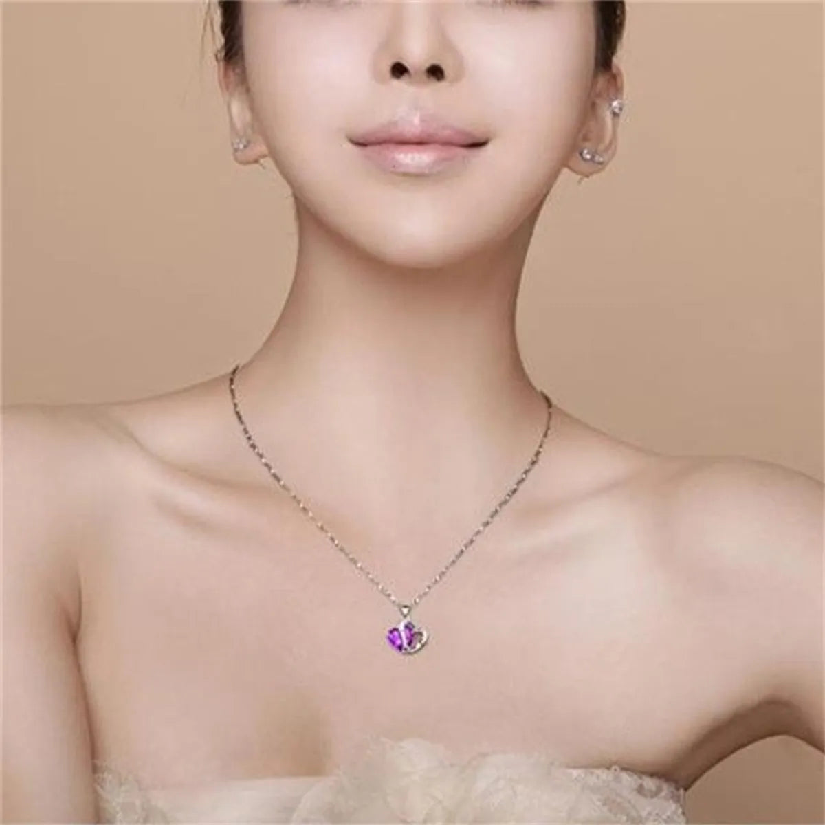 Women’s infinity necklaces-Elegant Shiny Heart Shape Sterling Silver Inlay Zircon Charms Pendant Necklace