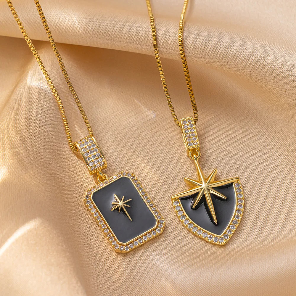 Women’s aquamarine necklaces-Wholesale Basic Modern Style Classic Style Eight Awn Star Copper Enamel Inlay 18K Gold Plated Rhinestones Pendant Necklace