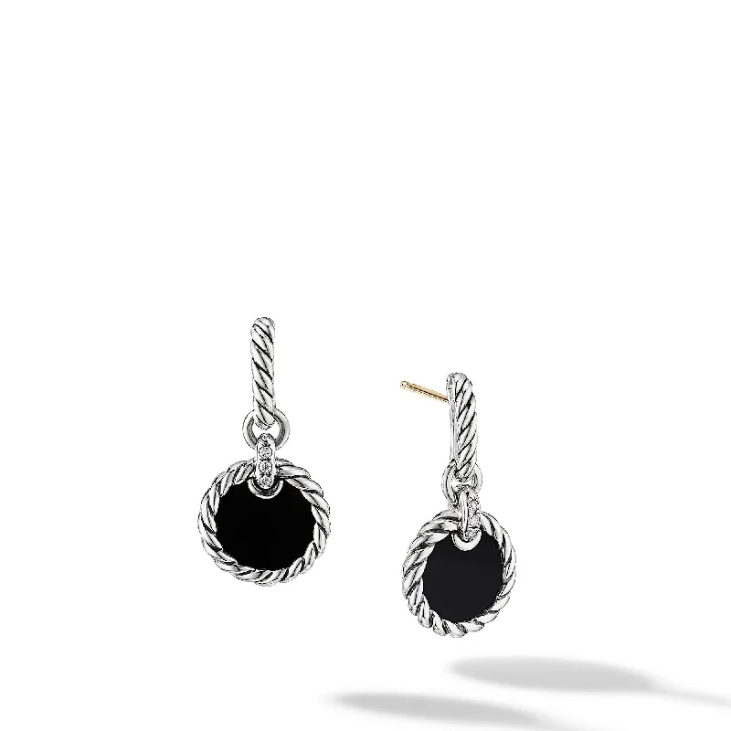 Women’s cubic zirconia stud earrings-DY Elements® Drop Earrings in Sterling Silver with Black Onyx and Diamonds\, 25mm