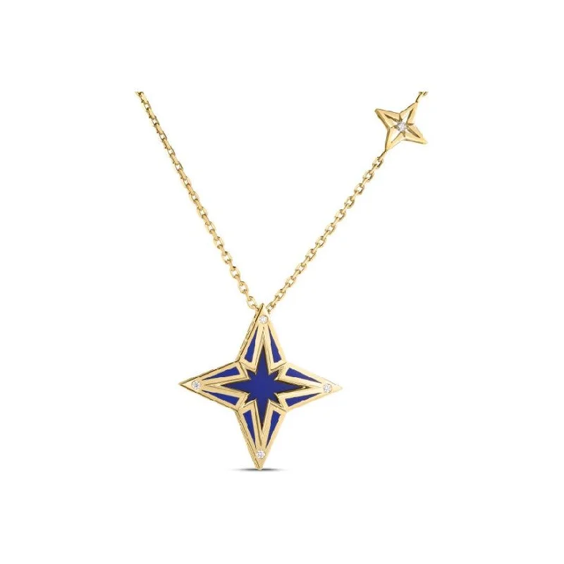 Women’s custom-designed necklaces-Roberto Coin 18K Yellow Gold Stardust Diamond & Blue Ceramic Star Necklace