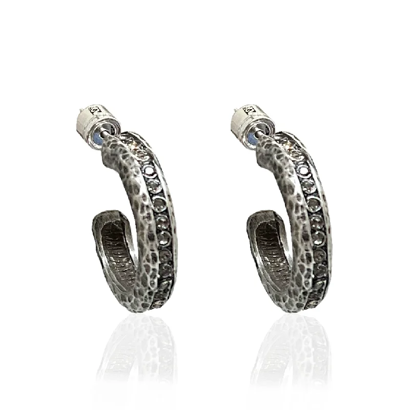 Women’s cubic zirconia earrings-VINTAGE SILVER BASTONE 1" HOOPS