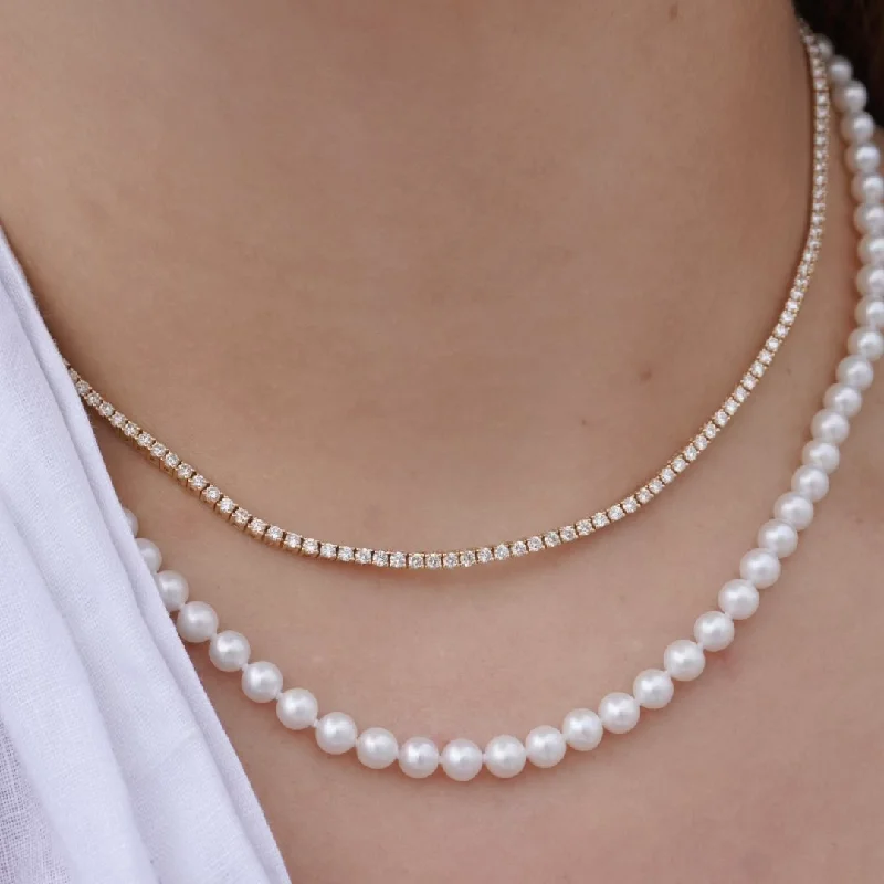 Women’s fashion necklaces-Diamond + Pearl Stack