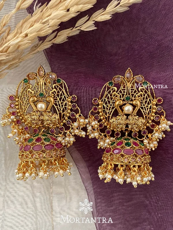 Women’s diamond hoop earrings-Multicolor Gold Plated Temple Earrings - TMPEAR67M