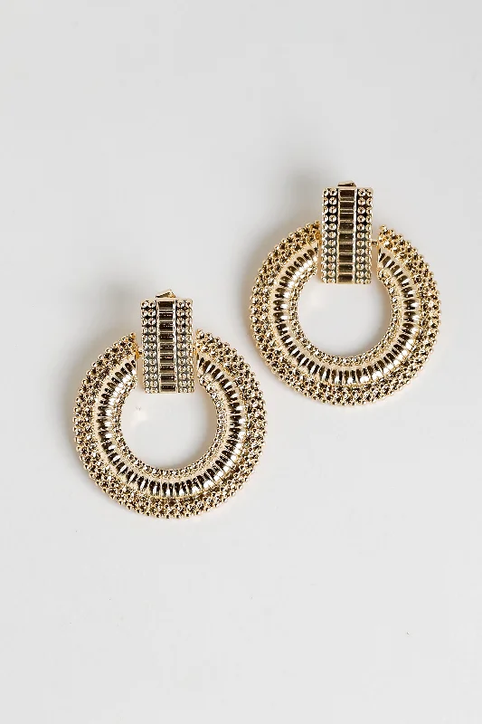 Women’s geometric earrings-FINAL SALE - Melissa Gold Textured Statement Earrings