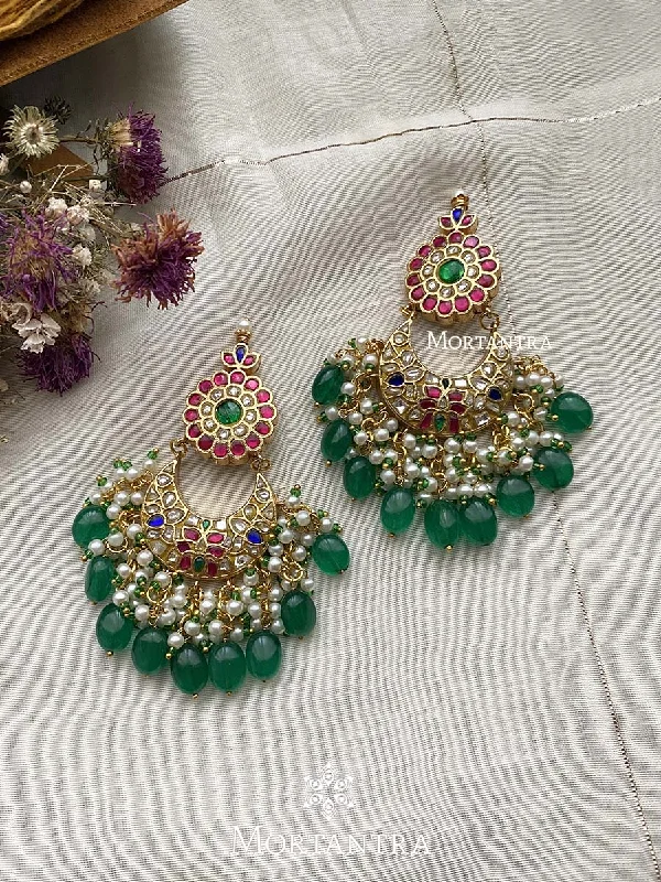 Women’s sapphire earrings-Multicolor Gold Plated Thappa Jadau Kundan Earrings - TJ-E30M