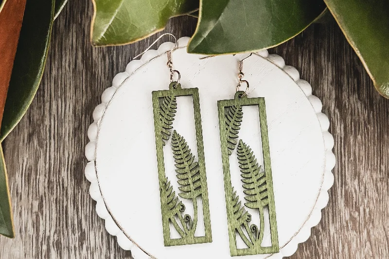 Women’s clip-on earrings-Beautiful Green Wood Foliage Earrings