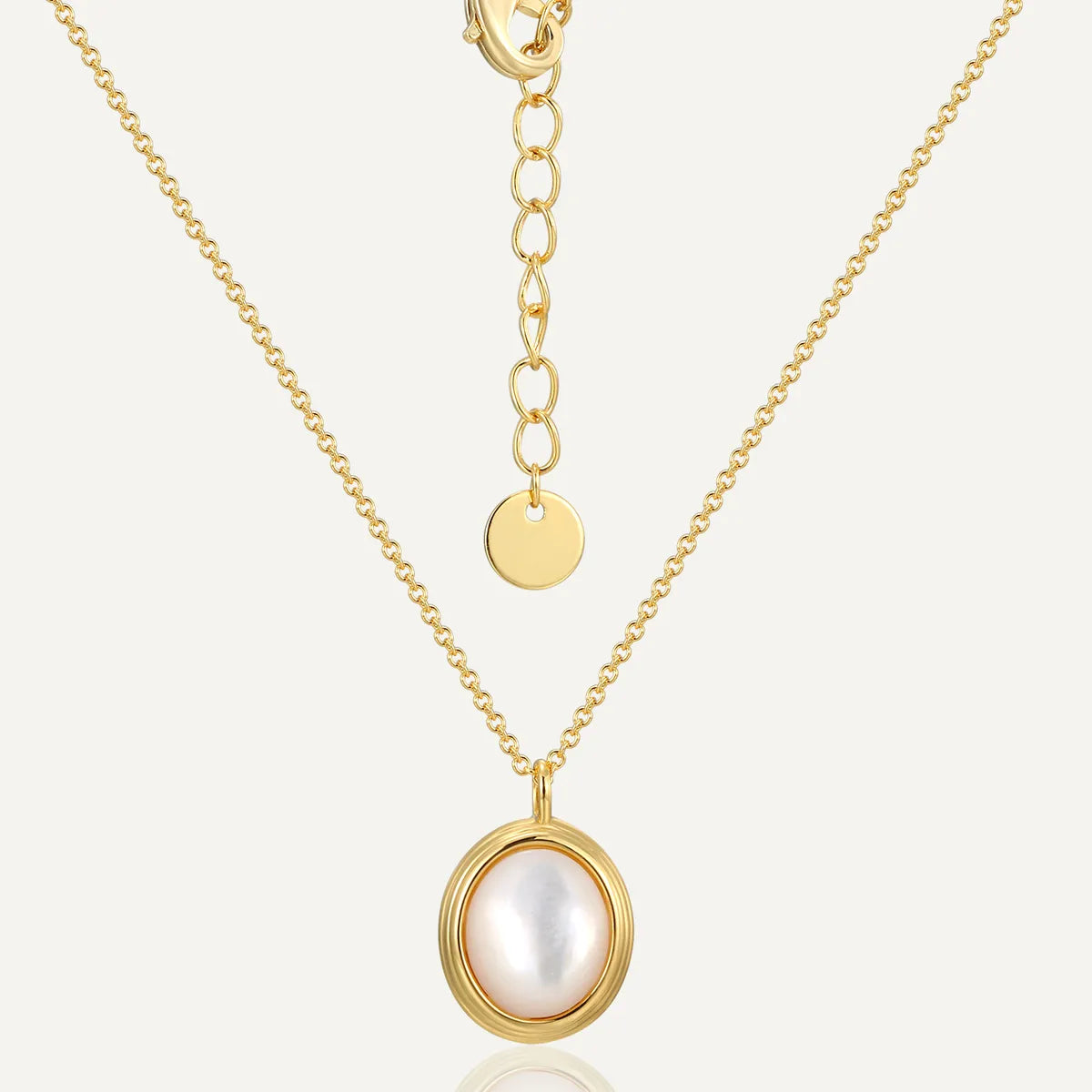 Women’s custom-designed necklaces-Copper 18K Gold Plated Inlay Oval Pearl Pendant Necklace