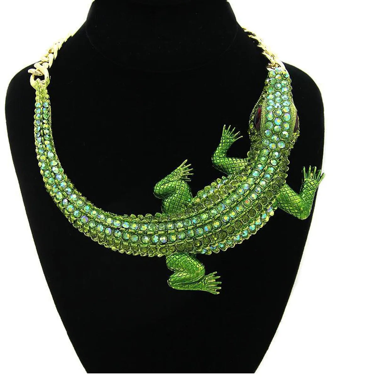 Women’s modern necklaces-Halloween Decoration Retro Big Crocodile Shape Diamond-Studded Necklace Wholesale