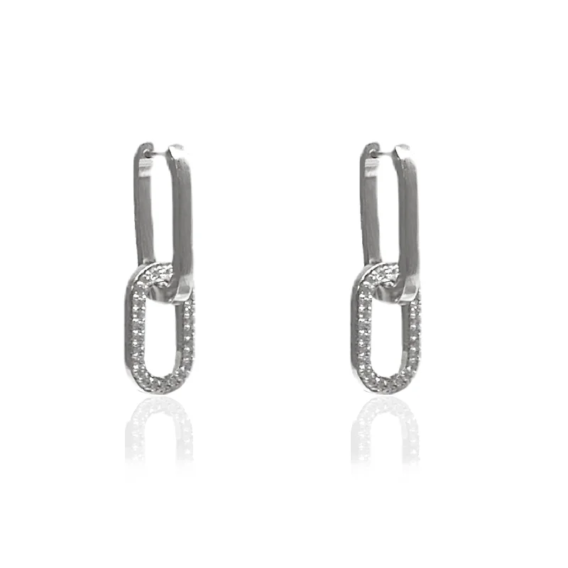 Women’s drop earrings-SILVER DOUBLE PAVE RICO EARRING