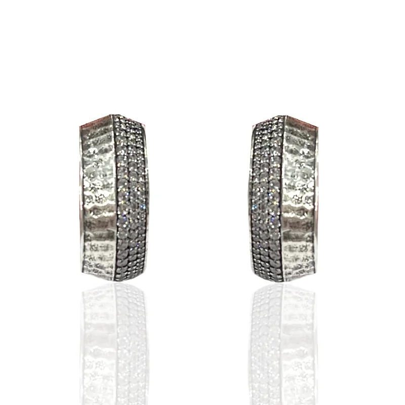 Women’s luxury pearl earrings-VINTAGE SILVER PAVE NOMA HOOPS