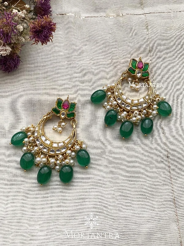 Women’s chandelier earrings-Multicolor Gold Plated Thappa Jadau Kundan Earrings - TJ-E35M