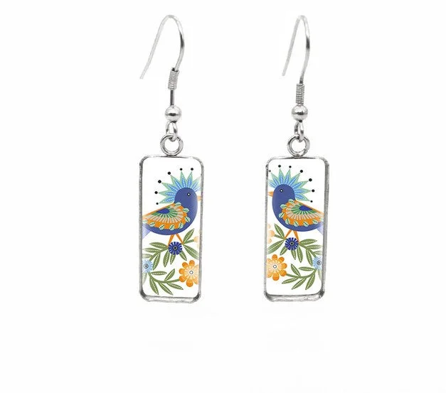 Women’s classic gold earrings-Beautiful Glass Like Folk Bird Earrings