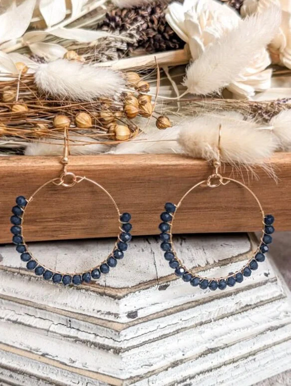 Women’s unique earrings-Beautiful Black Beaded Hoop Earrings