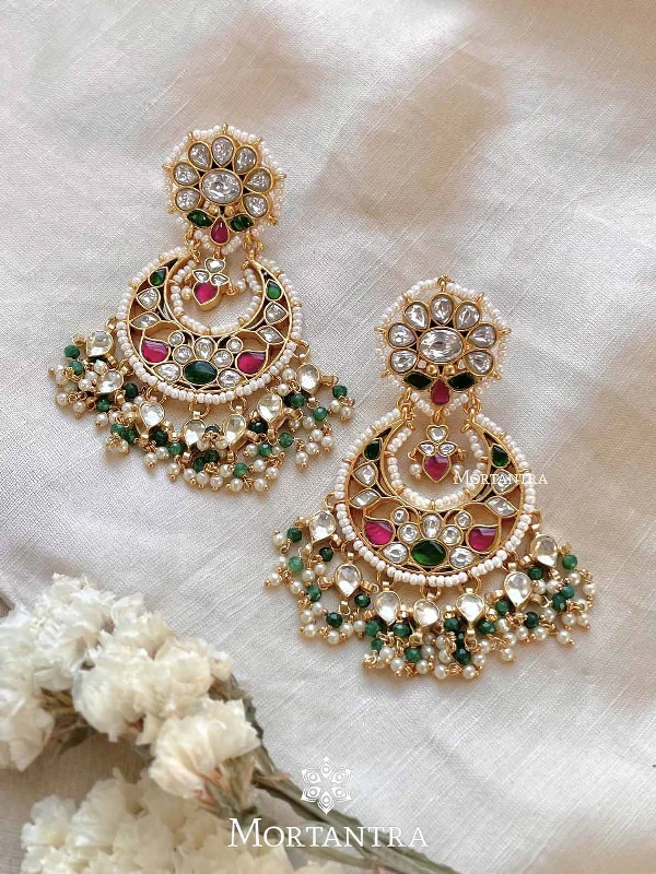 Women’s rose gold hoop earrings-Multicolor Gold Plated Jadau Kundan Earrings - ME977M