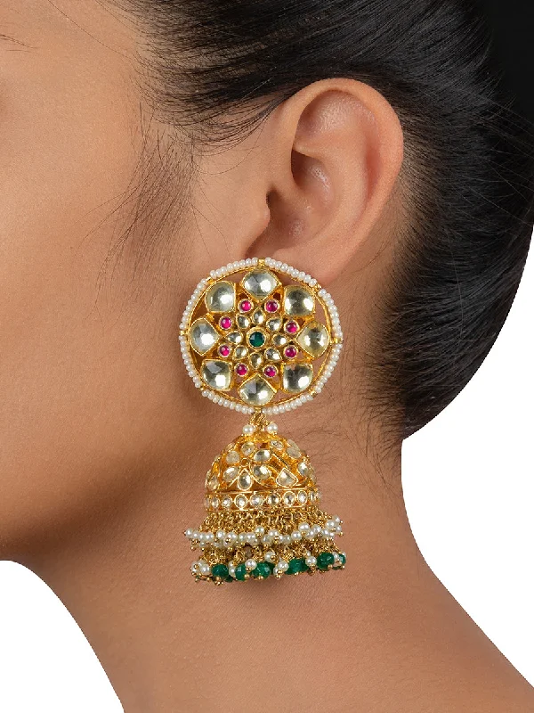 Women’s hoop earrings with diamonds-Multicolor Gold Plated Jadau Kundan Earrings - ME477M