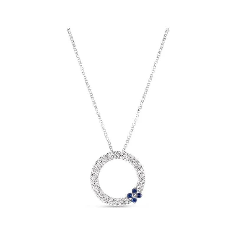 Women’s long pendant necklaces-Roberto Coin 18K White Gold Diamond & Sapphire Love in Verona Necklace