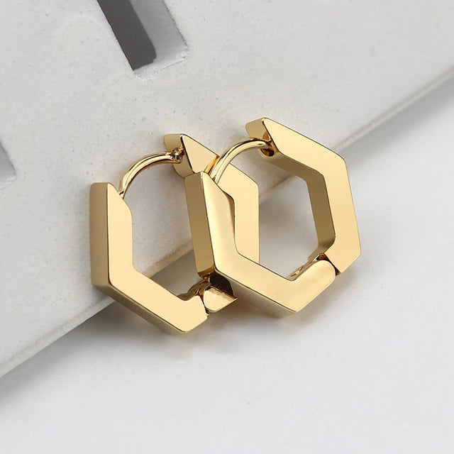 Women’s gold dangle earrings-Beautiful Stainless-Steel Hexagon Huggie Earrings