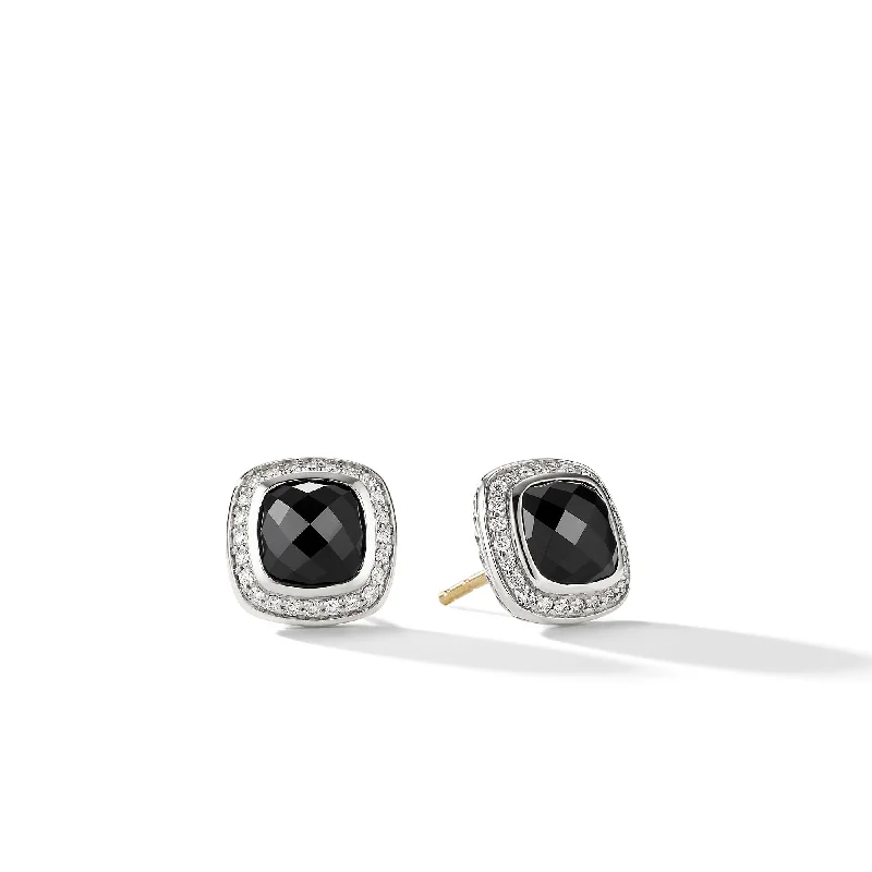 Women’s diamond stud earrings-Albion® Stud Earrings in Sterling Silver with Black Onyx and Diamonds\, 7mm