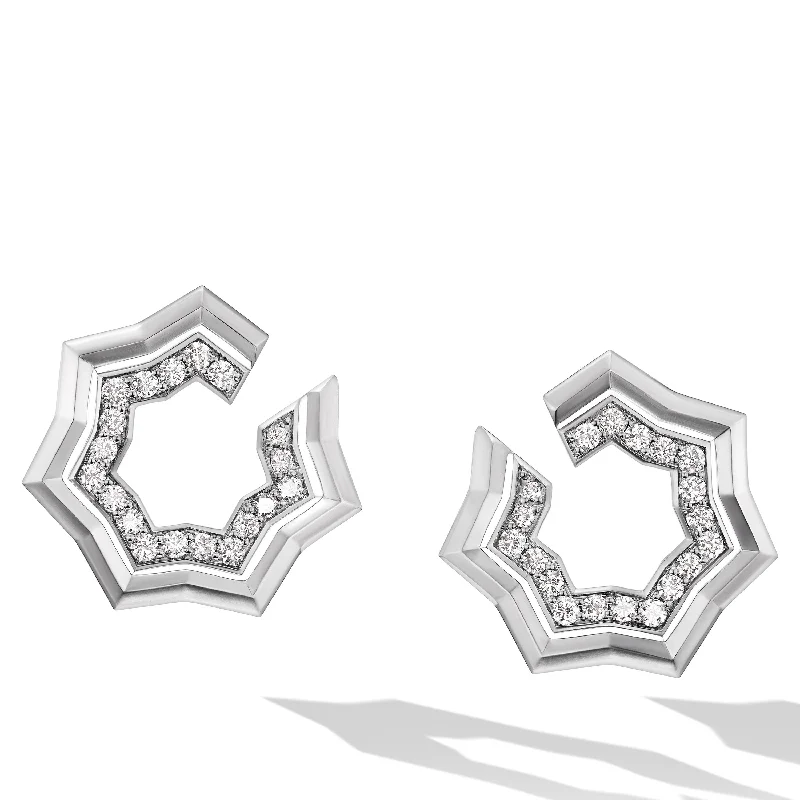 Women’s glamorous earrings-Zig Zag Stax™ Two Row Hoop Earrings in Sterling Silver with Diamonds\, 27mm