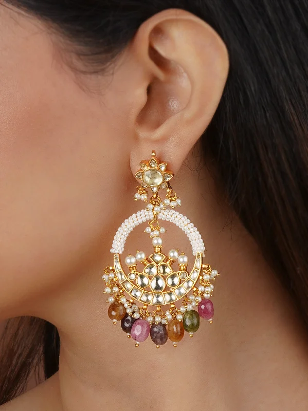 Women’s colorful stud earrings-Multicolor Gold Plated Jadau Kundan Earrings - ME1039