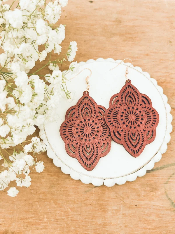 Women’s black diamond earrings-Beautiful Burgundy Wood Earrings