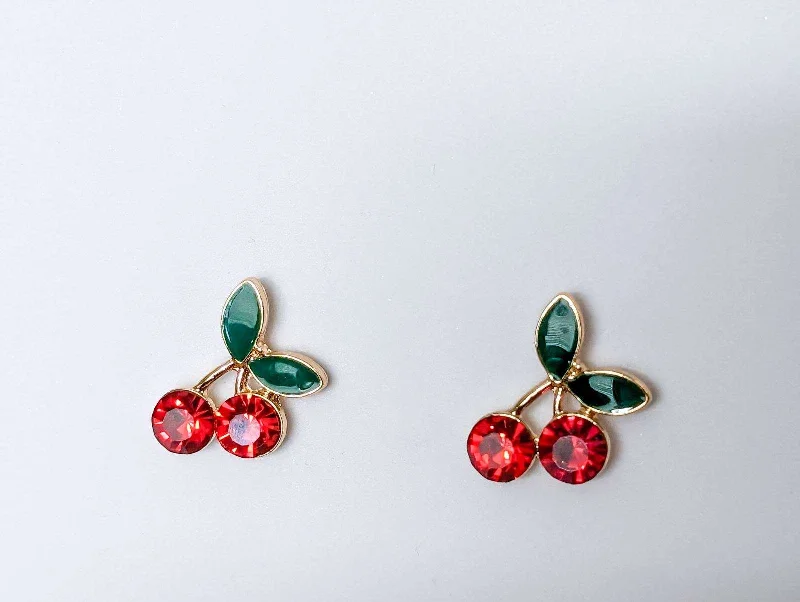 Women’s luxury gold earrings-Adorable Cherry Stud Earrings