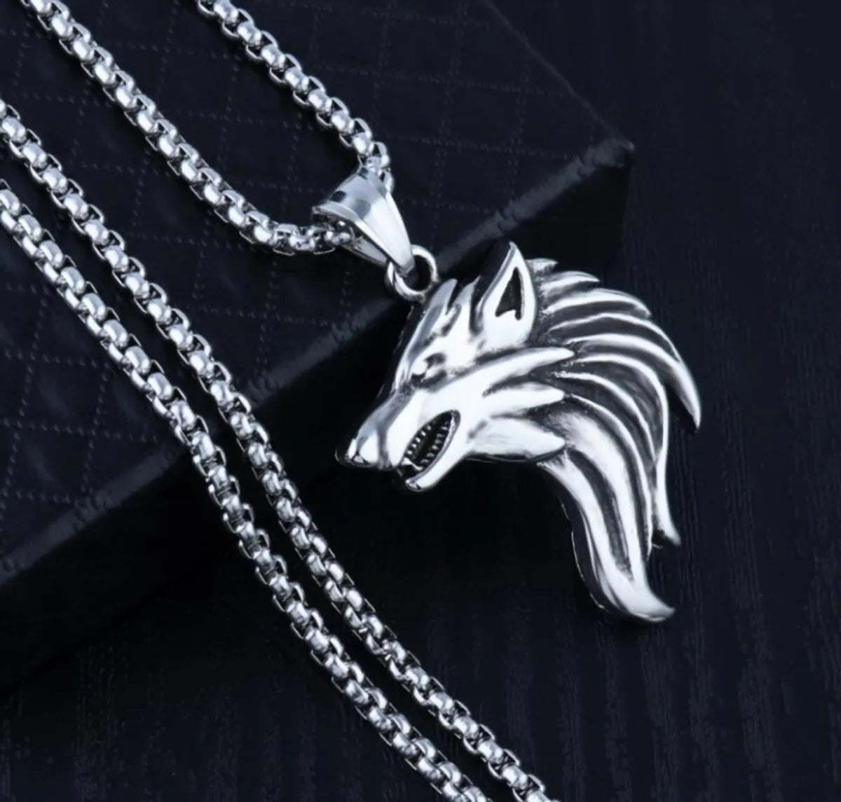 Wolf Head + Stainless Steel Bracelet