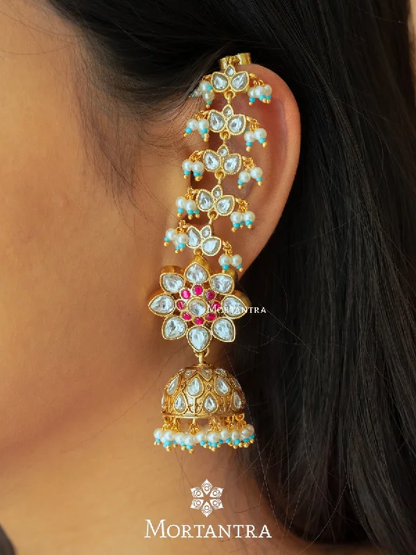 Women’s large hoop earrings-Pink Color Gold Plated Jadau Kundan Earrings - ME1061WP