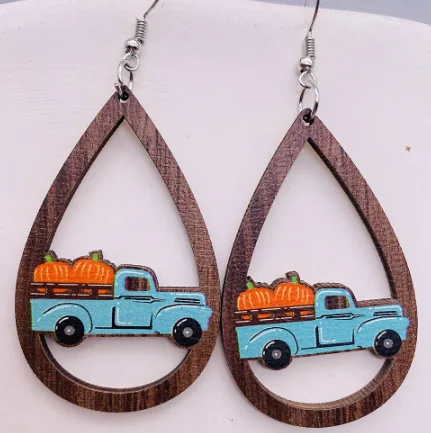 Women’s multi-strand earrings-Adorable Fall Pumpkin Truck Earrings