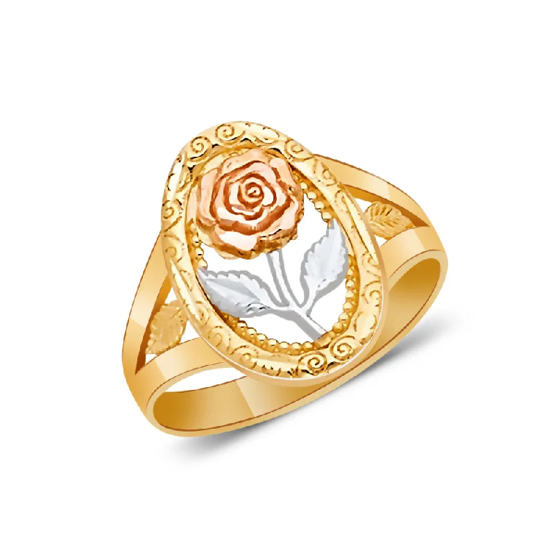 Women’s personalized birthstone rings-14K Solid Gold Rose Flower Ring