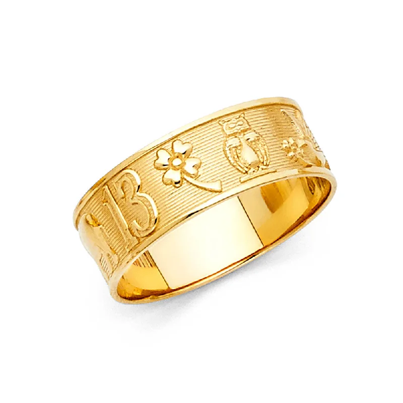 Women’s thick band rings-14K Solid Gold Lucky Symbol Ring