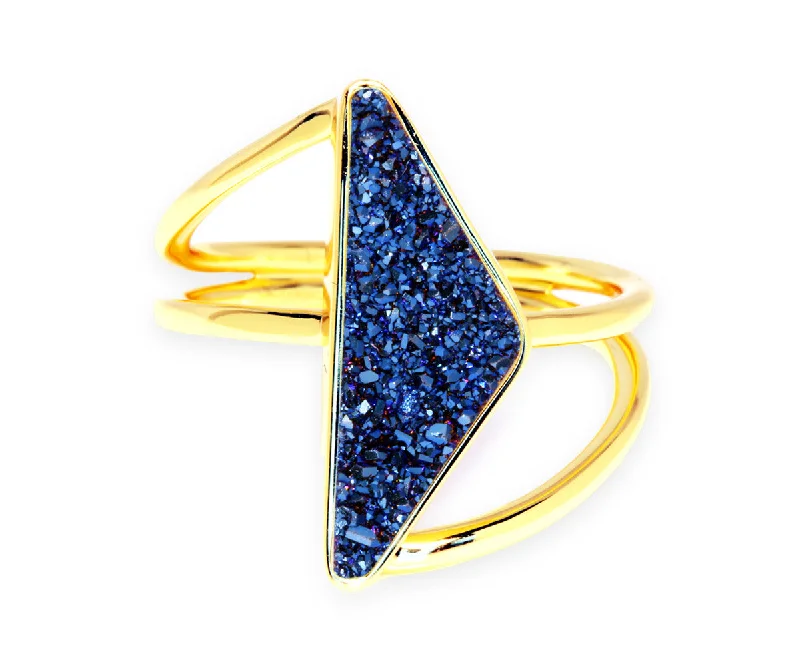 Women’s yellow gold rings-Double Twist Blue Druzy 14K Gold Ring