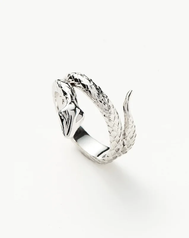 Women’s rose diamond rings-Harris Reed Coiled Serpent Ring | Silver Plated