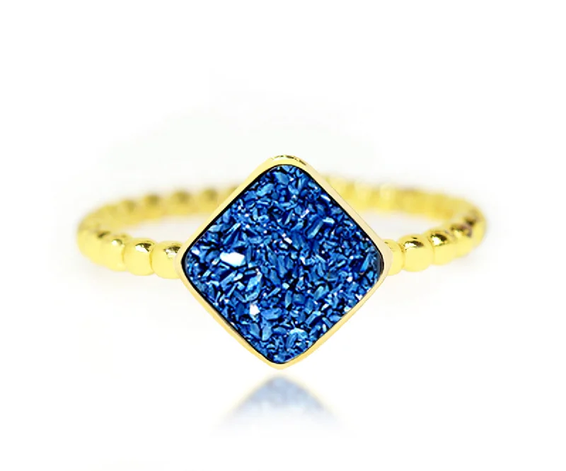 Women’s infinity diamond rings-Small Square Blue Druzy 14k Gold Vermeil Ring