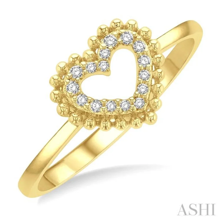 Women’s white gold engagement rings-1/10 ctw Petite Heart Round Cut Diamond Stackable Fashion Ring in 10K Yellow Gold